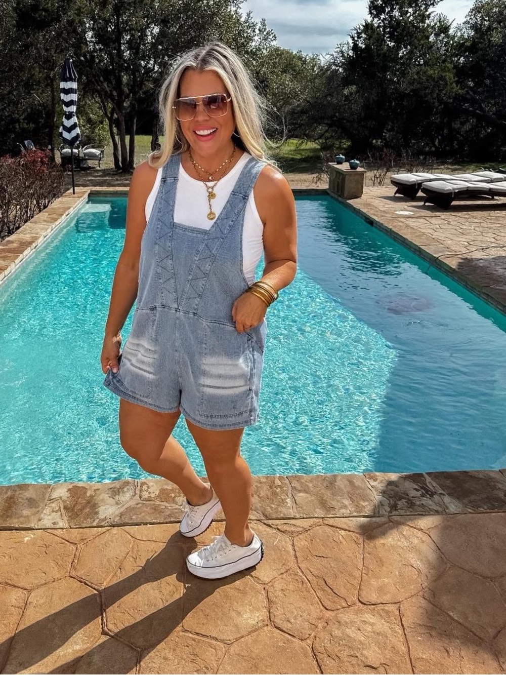 Blakeley Light Blue Denim Short Overalls Romper - Women’s